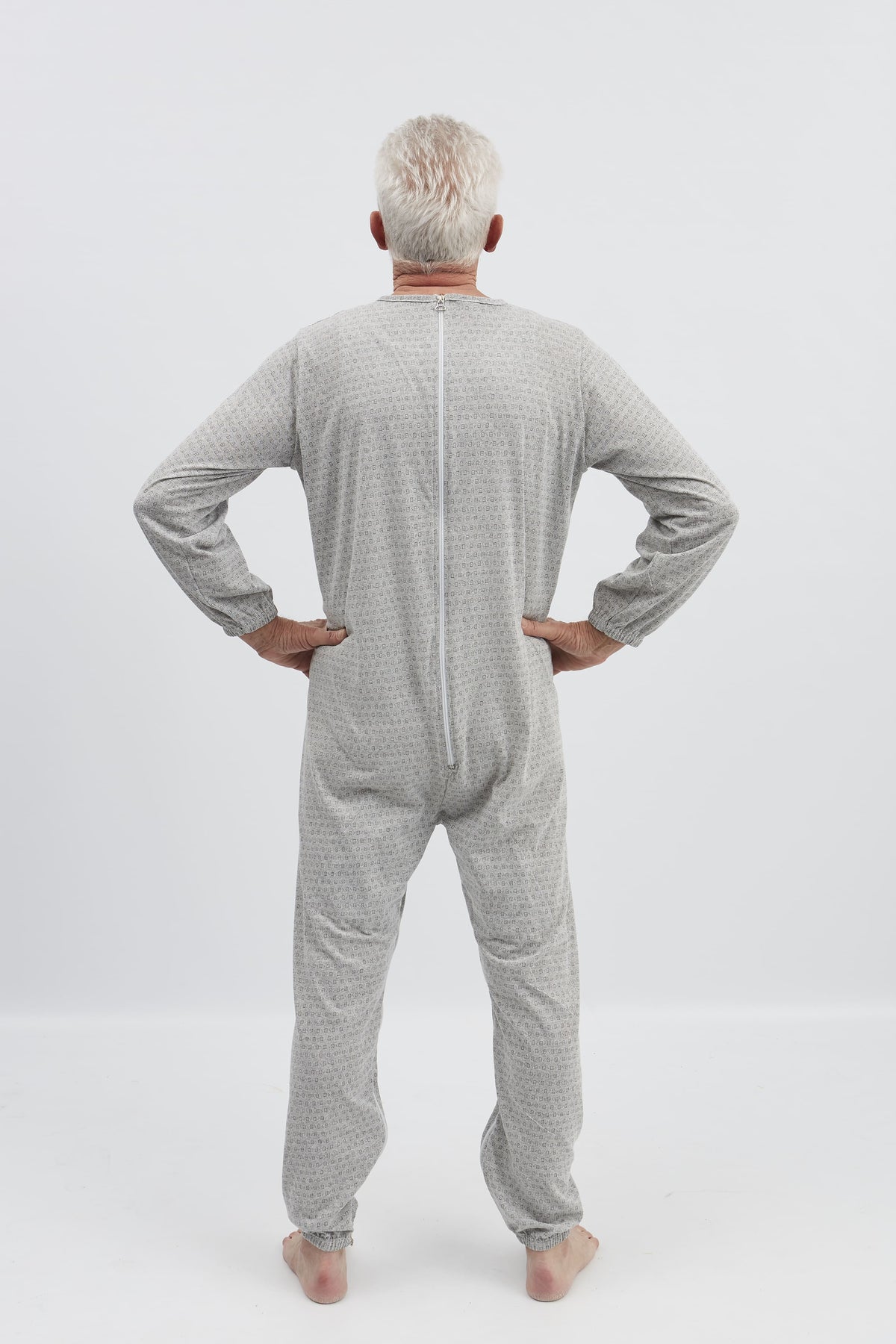 anne-lore by Van Herck Pyjama blau/grau/pink Reißverschluss auf den Rücken und zwischen den Beinen – Ansicht 23