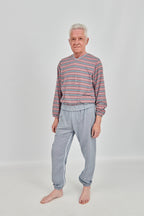 anne-lore by Van Herck Pyjama blau-rot/grau-blau, Reißverschluss auf den Rücken und zwischen den Beinen