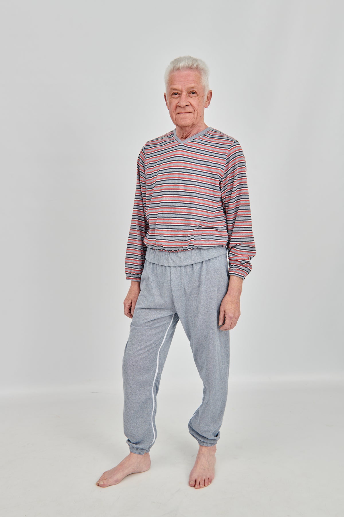 anne-lore by Van Herck Pyjama blau-rot/grau-blau, Reißverschluss auf den Rücken und zwischen den Beinen