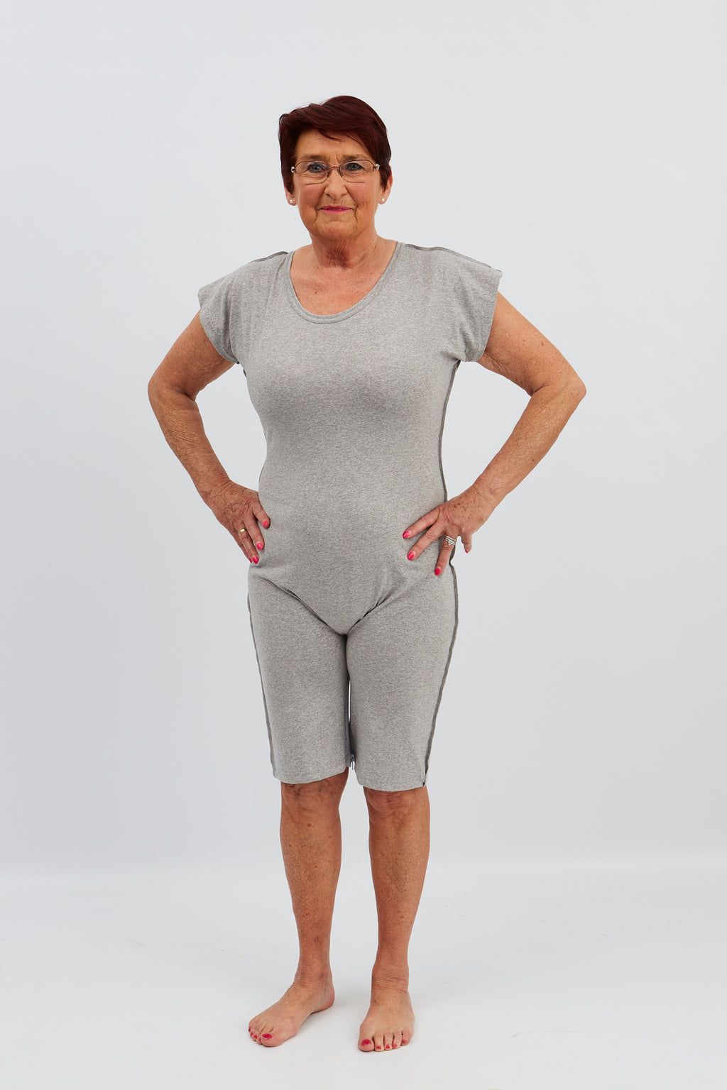 anne-lore by Van Herck Body weiß/grau/marineblau, Reißverschluss auf den Rücken und zwischen den Beinen