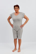 anne-lore by Van Herck Body weiß/grau/marineblau, Reißverschluss auf den Rücken und zwischen den Beinen