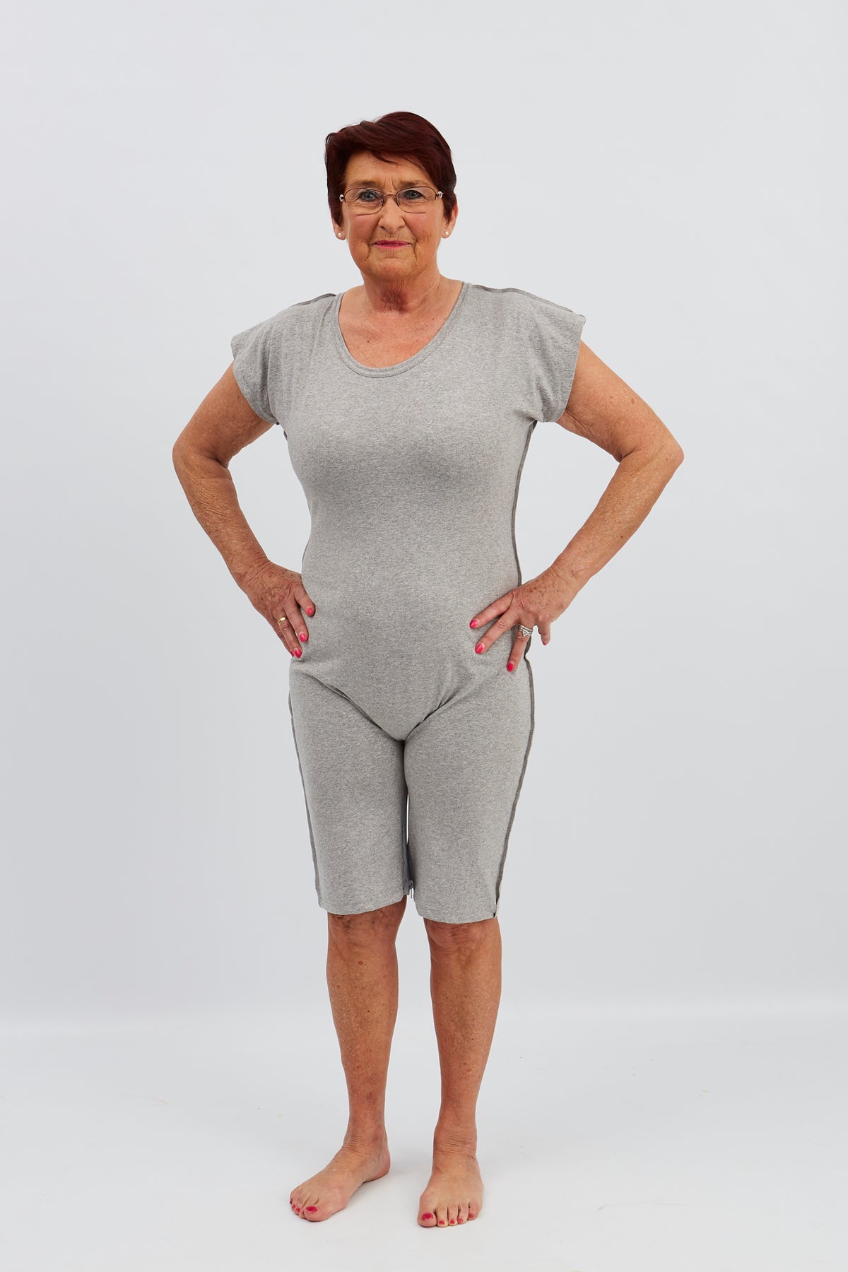 anne-lore by Van Herck Body weiß/grau/marineblau, Reißverschluss auf den Rücken und zwischen den Beinen
