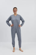 anne-lore by Van Herck Winterpyjama blau/grau, lange Beine, lange Ärmel, Reißverschluss auf den Rücken