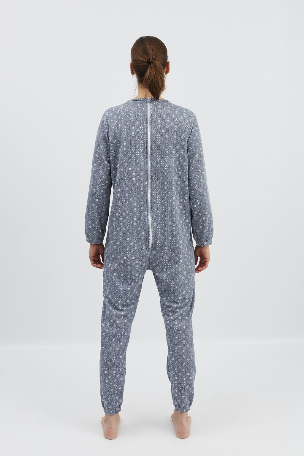 anne-lore by Van Herck Winterpyjama blau/grau, lange Beine, lange Ärmel, Reißverschluss auf den Rücken – Ansicht 2