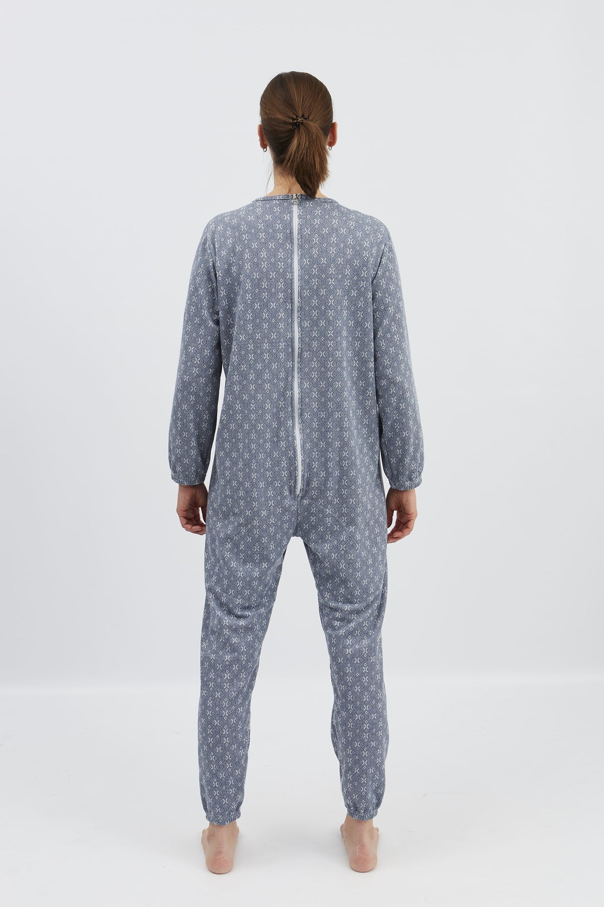 anne-lore by Van Herck Winterpyjama blau/grau, lange Beine, lange Ärmel, Reißverschluss auf den Rücken – Ansicht 2