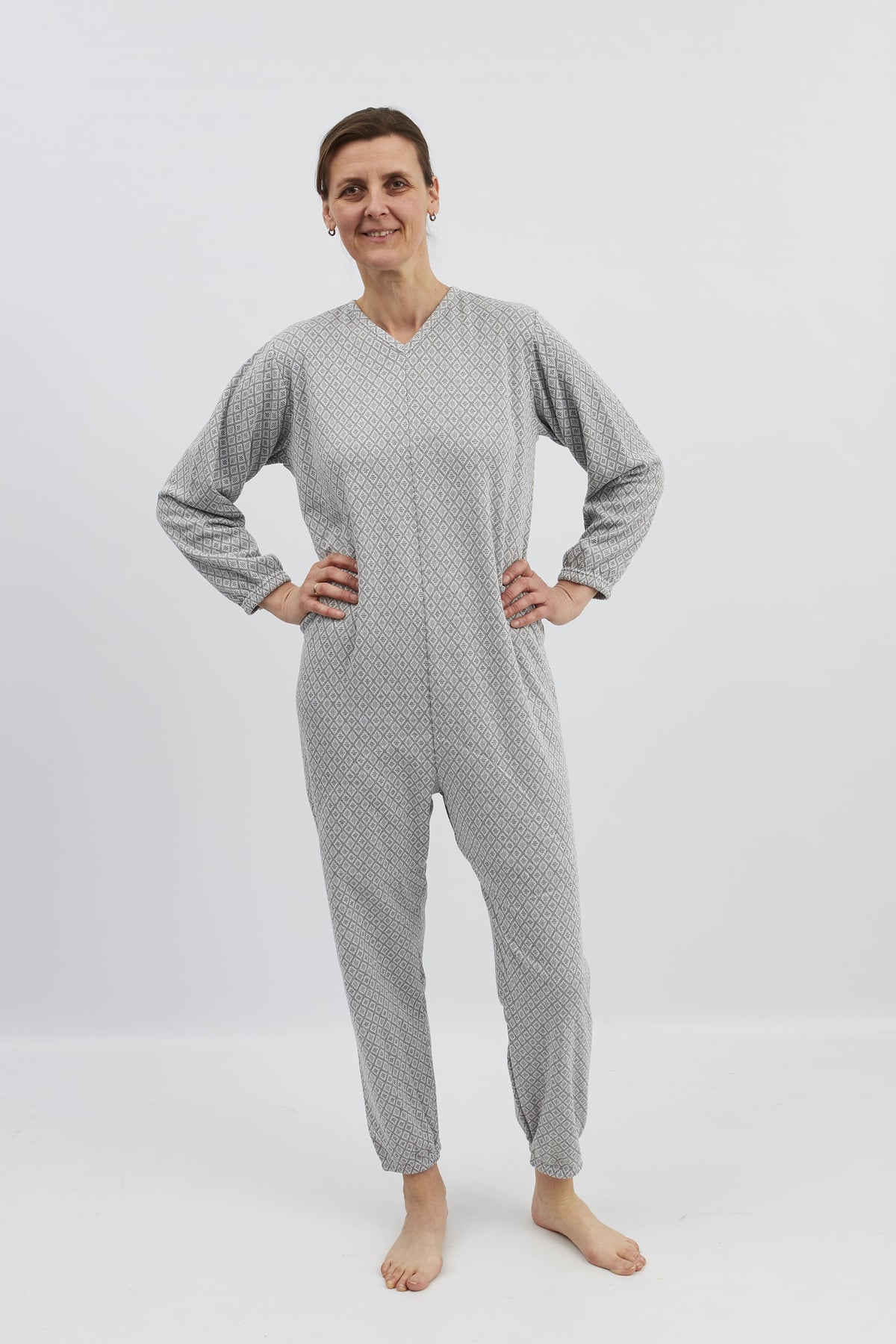 anne-lore by Van Herck Winterpyjama blau/grau, lange Beine, lange Ärmel, Reißverschluss auf den Rücken – Ansicht 3