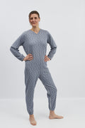 anne-lore by Van Herck Winterpyjama blau/grau, lange Beine, lange Ärmel, Reißverschluss auf den Rücken und zwischen den Beinen