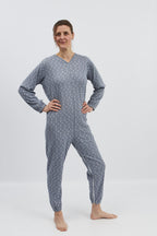 anne-lore by Van Herck Winterpyjama blau/grau, lange Beine, lange Ärmel, Reißverschluss auf den Rücken und zwischen den Beinen