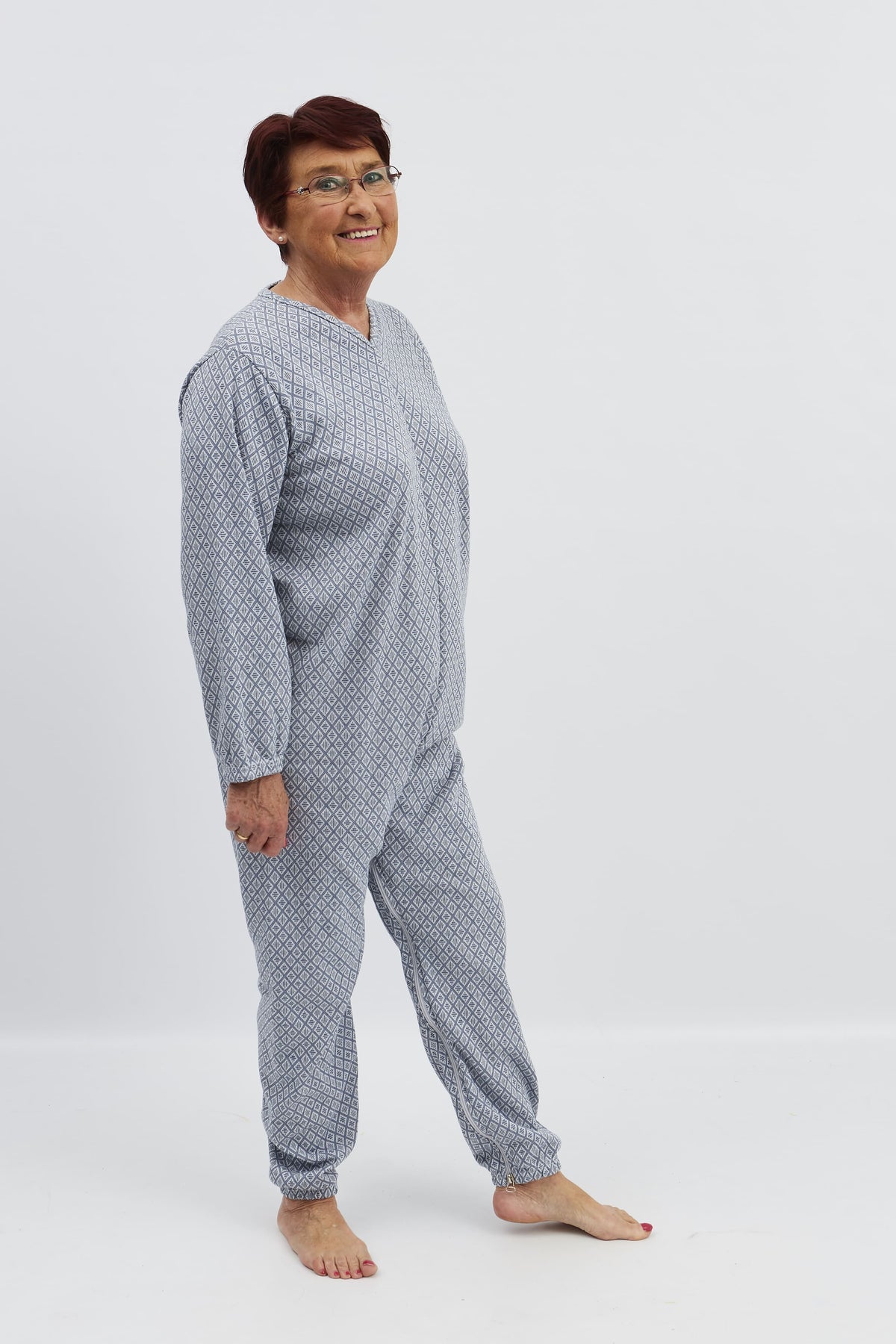 anne-lore by Van Herck Winterpyjama blau/grau, lange Beine, lange Ärmel, Reißverschluss auf den Rücken und zwischen den Beinen – Ansicht 5