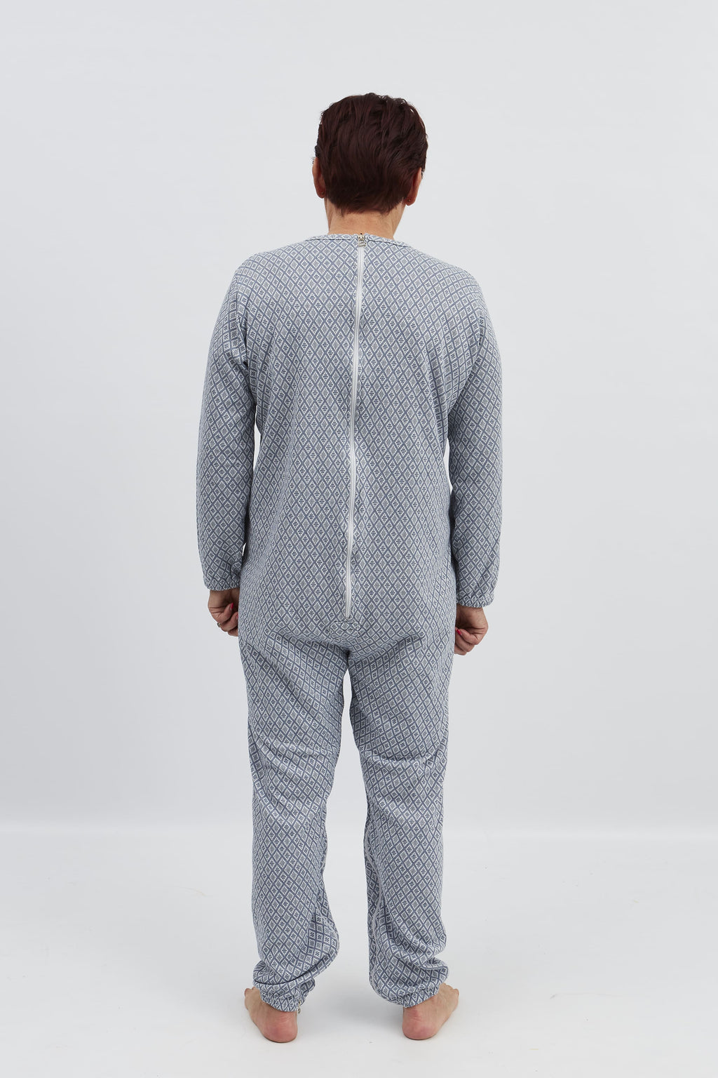 anne-lore by Van Herck Winterpyjama blau/grau, lange Beine, lange Ärmel, Reißverschluss auf den Rücken und zwischen den Beinen – Ansicht 6