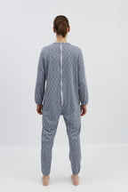 anne-lore by Van Herck Winterpyjama blau/grau, lange Beine, lange Ärmel, Reißverschluss auf den Rücken und zwischen den Beinen – Ansicht 2